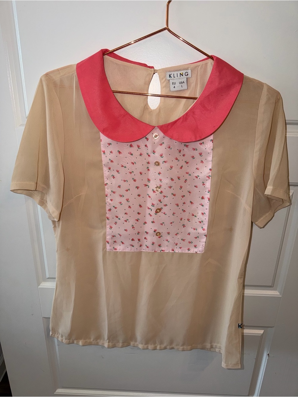 Kling Beige Collar Floral Button-Up Blouse